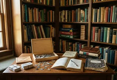 Puzzle pieces books and counting tiles